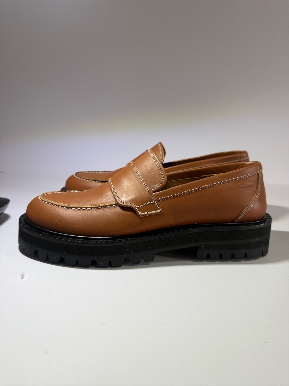 ATP ATELIER Tan Leather Lug-Sole Penny Loafers size6.5